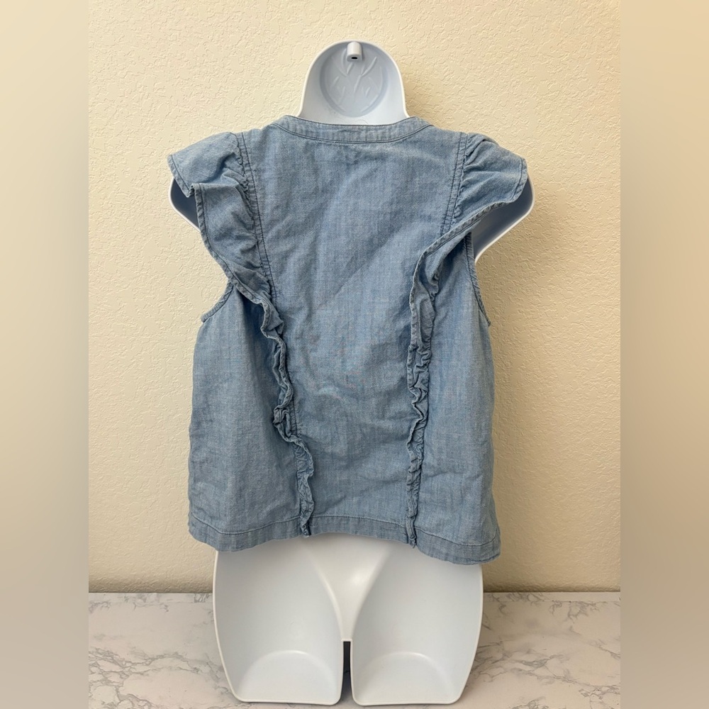 Madewell women’s M Denim Ruffle Side Chambray Button Down Shirt Floral Stitch - Picture 3 of 4